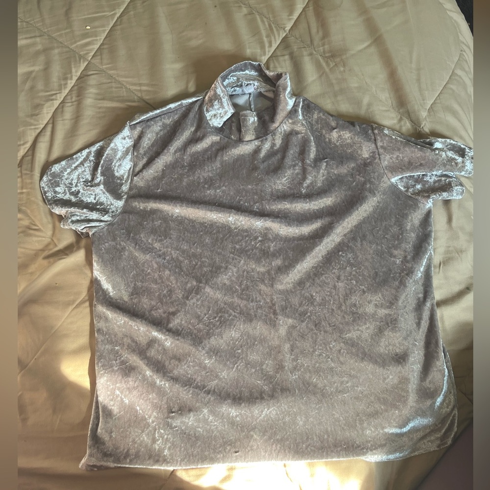 A silver velvet fabric, short turtleneck.
Perfect for party events.